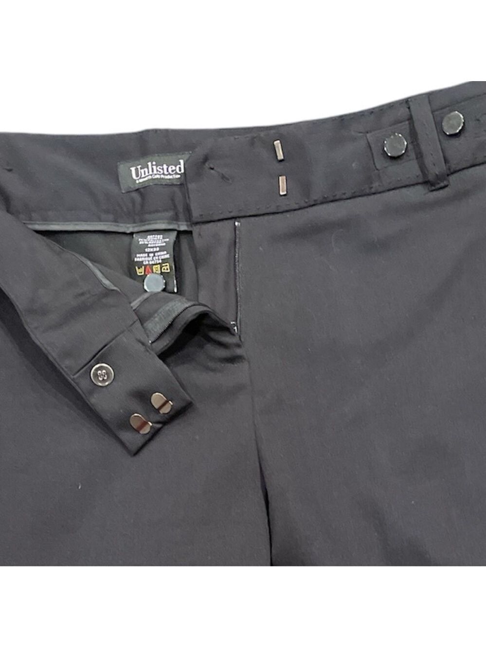 Unlisted Sz 12 black pocketed wide leg front zip with button dress trousers
